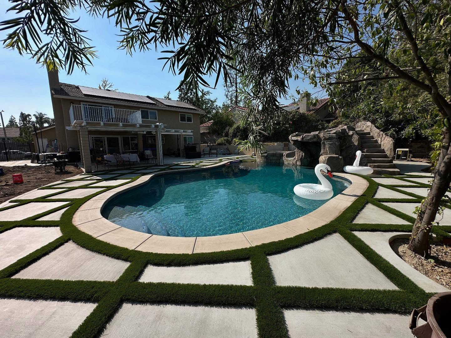 Marathon 92 & Cement Pavers Front Yard & Poolside, Fontana, Marathon Series, Inland Empire Artificial Turf Cleaning